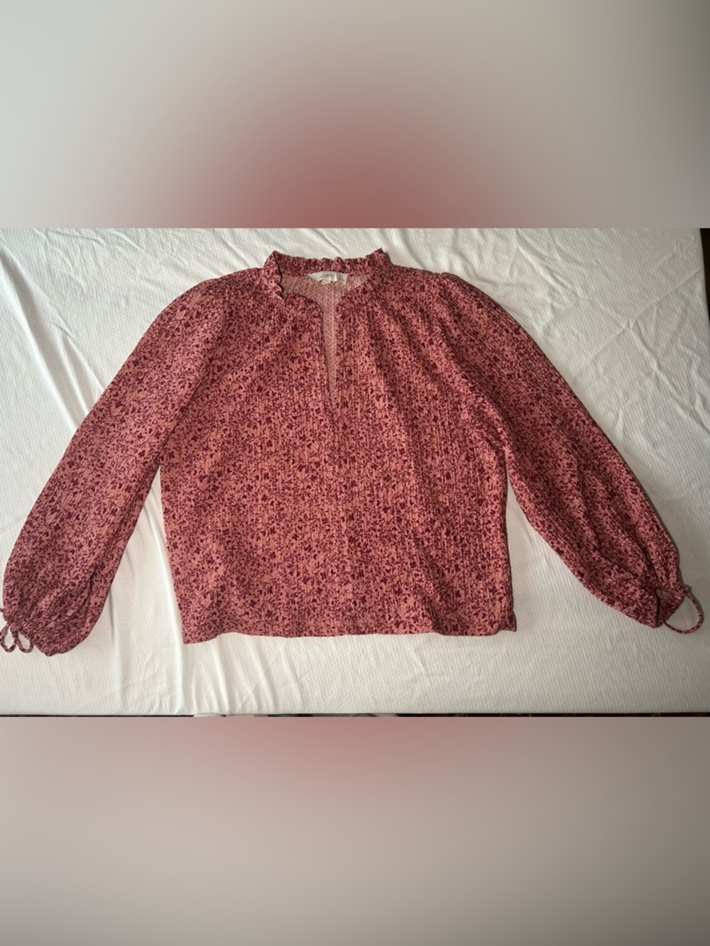 LOFT Rose-Pink Ditsy Floral Keyhole Blouse